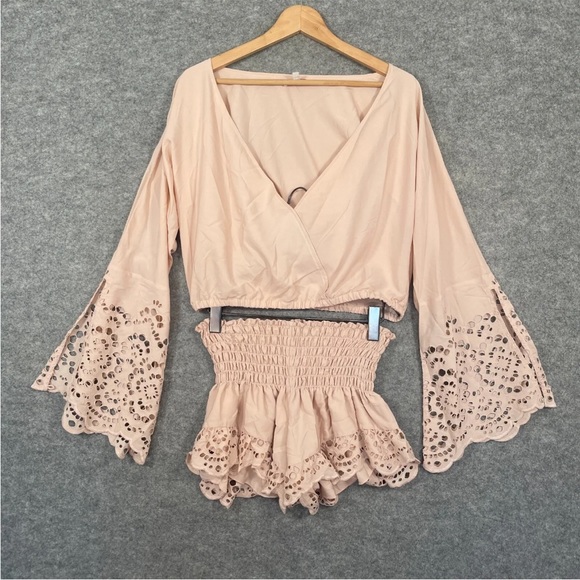 WINSTON WHITE 2 Piece Set Size M/L Womens Pink Shorts & Top Eyelet Summer - Picture 2 of 15